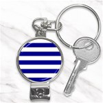 Horizontal Stripes - White and Dark Blue Nail Clippers Key Chain