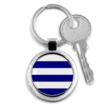 Horizontal Stripes - White and Dark Blue Key Chain (Round)