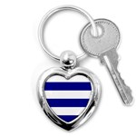 Horizontal Stripes - White and Dark Blue Key Chain (Heart)