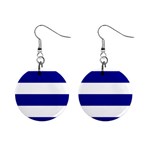 Horizontal Stripes - White and Dark Blue 1  Button Earrings