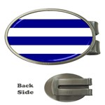 Horizontal Stripes - White and Dark Blue Money Clip (Oval)