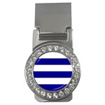 Horizontal Stripes - White and Dark Blue Money Clip (CZ)