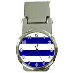 Horizontal Stripes - White and Dark Blue Money Clip Watch