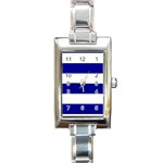Horizontal Stripes - White and Dark Blue Rectangle Italian Charm Watch