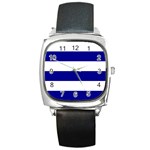 Horizontal Stripes - White and Dark Blue Square Metal Watch
