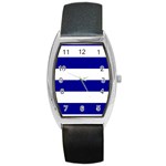Horizontal Stripes - White and Dark Blue Barrel Style Metal Watch