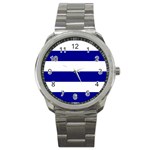 Horizontal Stripes - White and Dark Blue Sport Metal Watch