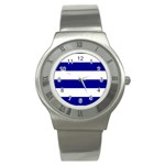 Horizontal Stripes - White and Dark Blue Stainless Steel Watch