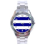 Horizontal Stripes - White and Dark Blue Stainless Steel Analogue Watch