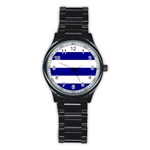 Horizontal Stripes - White and Dark Blue Stainless Steel Round Watch