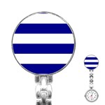 Horizontal Stripes - White and Dark Blue Stainless Steel Nurses Watch