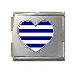 Horizontal Stripes - White and Dark Blue Mega Link Heart Italian Charm (18mm)