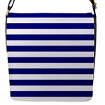 Horizontal Stripes - White and Dark Blue Flap Closure Messenger Bag (S)