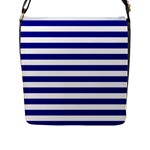 Horizontal Stripes - White and Dark Blue Flap Closure Messenger Bag (L)