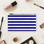Horizontal Stripes - White and Dark Blue Cosmetic Bag (S)