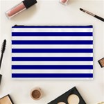Horizontal Stripes - White and Dark Blue Cosmetic Bag (L)