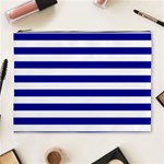 Horizontal Stripes - White and Dark Blue Cosmetic Bag (XL)