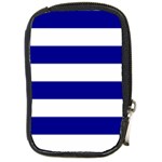 Horizontal Stripes - White and Dark Blue Compact Camera Leather Case