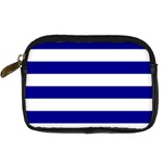 Horizontal Stripes - White and Dark Blue Digital Camera Leather Case