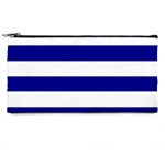 Horizontal Stripes - White and Dark Blue Pencil Case