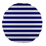 Horizontal Stripes - White and Dark Blue Large 18  Premium Round Cushion