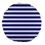 Horizontal Stripes - White and Dark Blue Large 18  Premium Flano Round Cushion