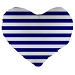 Horizontal Stripes - White and Dark Blue Large 19  Premium Heart Shape Cushion