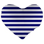 Horizontal Stripes - White and Dark Blue Large 19  Premium Flano Heart Shape Cushion