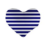 Horizontal Stripes - White and Dark Blue Standard 16  Premium Flano Heart Shape Cushion