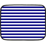 Horizontal Stripes - White and Dark Blue Double Sided Fleece Blanket (Mini)