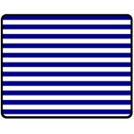Horizontal Stripes - White and Dark Blue Fleece Blanket (Medium) (One Side)