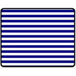 Horizontal Stripes - White and Dark Blue Double Sided Fleece Blanket (Medium) (Two Sides)