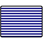 Horizontal Stripes - White and Dark Blue Double Sided Fleece Blanket (Large) (Two Sides)