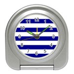 Horizontal Stripes - White and Dark Blue Desk Alarm Clock