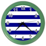 Horizontal Stripes - White and Dark Blue Color Wall Clock