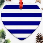 Horizontal Stripes - White and Dark Blue Ornament (Heart)