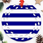 Horizontal Stripes - White and Dark Blue Round Filigree Ornament (Two Sides)