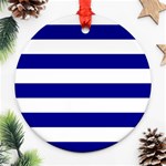 Horizontal Stripes - White and Dark Blue Round Ornament (Two Sides)