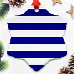 Horizontal Stripes - White and Dark Blue Ornament (Snowflake)