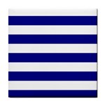 Horizontal Stripes - White and Dark Blue Tile Coaster