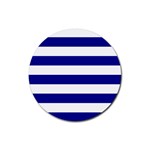 Horizontal Stripes - White and Dark Blue Rubber Coaster (Round)
