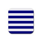 Horizontal Stripes - White and Dark Blue Rubber Coaster (Square)