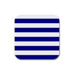 Horizontal Stripes - White and Dark Blue Rubber Square Coaster (4 pack)