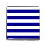 Horizontal Stripes - White and Dark Blue Memory Card Reader (Square)