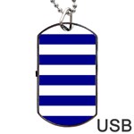 Horizontal Stripes - White and Dark Blue Dog Tag USB Flash (One Side)
