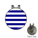 Horizontal Stripes - White and Dark Blue Golf Ball Marker Hat Clip