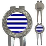 Horizontal Stripes - White and Dark Blue 3-in-1 Golf Divot