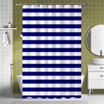 Horizontal Stripes - White and Dark Blue Shower Curtain 48  x 72  (Small)