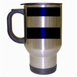 Horizontal Stripes - White and Dark Blue Travel Mug (Silver Gray)