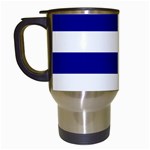 Horizontal Stripes - White and Dark Blue Travel Mug (White)